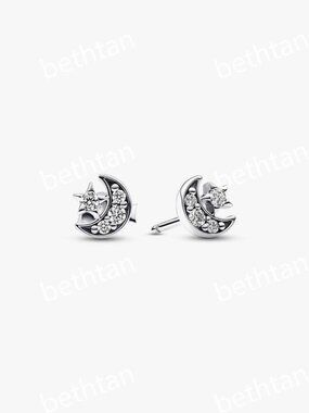 Sparkling Moon & Star Stud Earrings